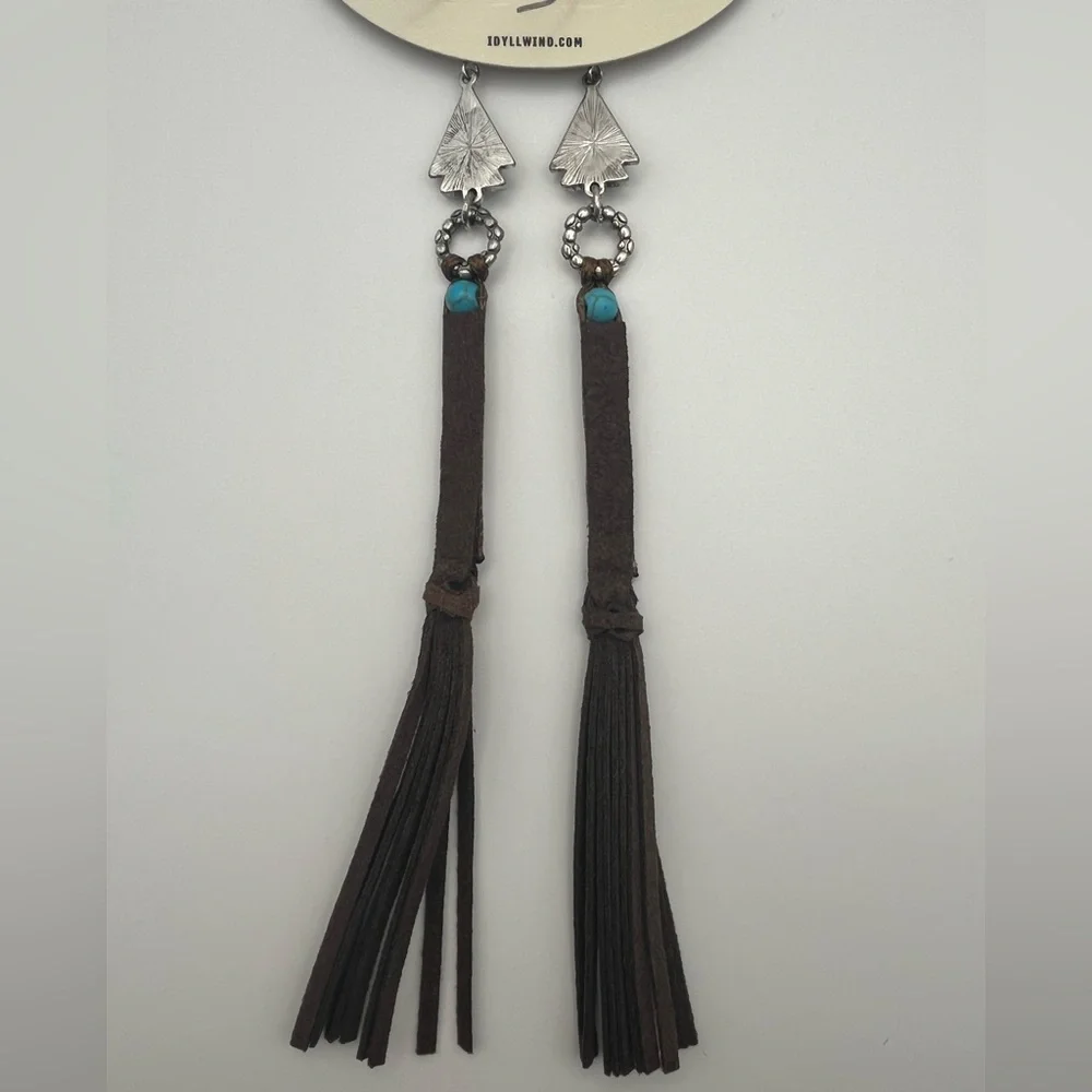 Idyllwind Brown and Blue Beaded Tassel Earrings - Picture 3 of 3